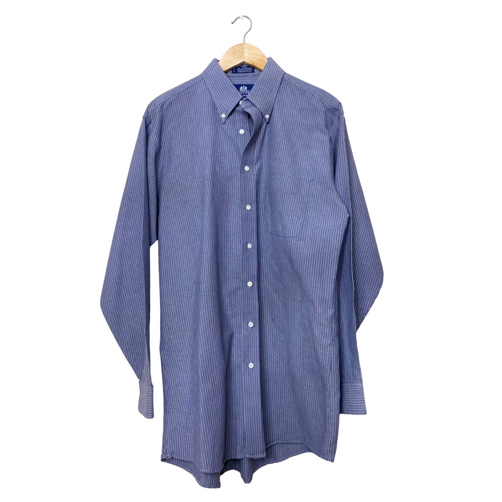 Stafford Mens Blue Pinstripe‎ Wrinkle Free Oxford Shirt X-Tall Button Down Long